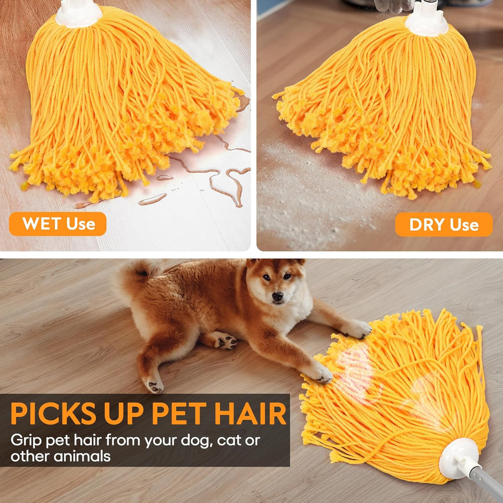 Matthew Microfiber Mop Replacement Compatible with Microfiber Cloth Mop Refill,Stainless Steel Spin Mop Replacement 54" Handle with Wet Mop for Floor Cleaning (2 Mop Heads w/1 Handle)-Orange