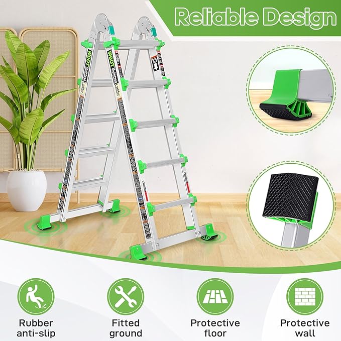 Ladder, Multi Position 5 Step Ladder Extension, 17 Ft Anti-Slip A Frame Compact Folding Ladder, 330LBS Adjustable Telescopic Aluminum Ladders for Home Stairs Roof Outdoor, Escaleras para Casa