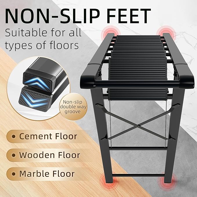 GameGem Step Ladder 6 Step Folding, Aluminum Ladders for High Ceilings, Tall Closet, Cabinet, 6 ft Lightweight Step Ladder with Anti-Slip Foot for Home Use, 330Lbs Load, Black