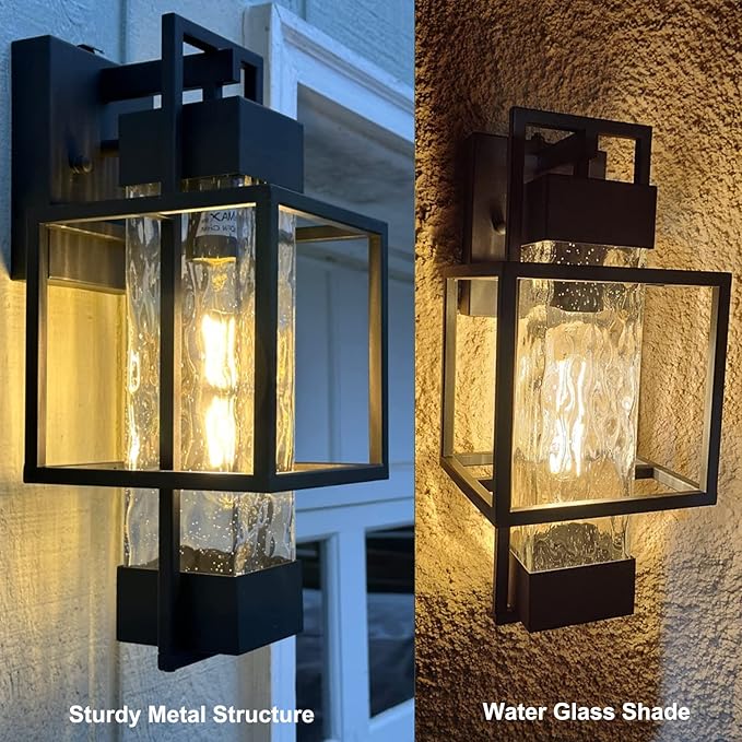 PARTPHONER Modern Outdoor Light Fixtures Dusk to Dawn Outdoor Lighting 2 Pack, 15" Exterior Wall Sconce Waterproof Porch Light, Outside Lamp for House with Water Glass for Garage Doorway