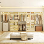 Unikito 10-15FT Closet Systems, Large Wood Walk in Closet Organizer with Hanging Rods and Drawers, 180 Inch Heavy Duty Closets Wardrobe with Shoe Rack, Sturdy Reversible Clothes Closet Kit, White Oak