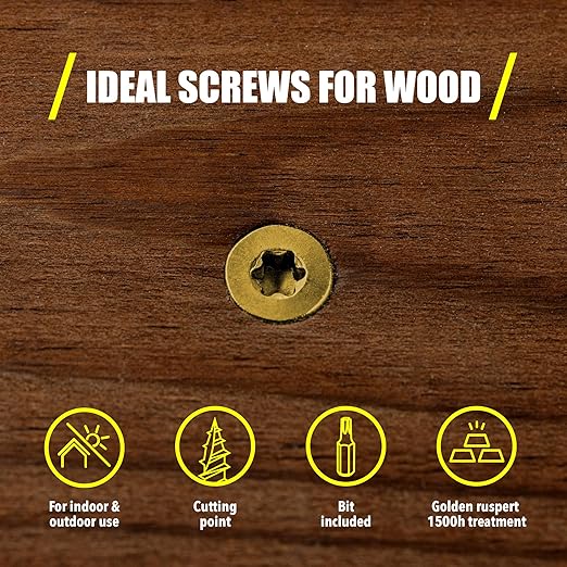 #10 x 3’’ Wood Screws by Grindy (200pack/3.3LBS) – Self-Drilling Deck Screws I Rust Resistant I Quick Drive & Fast Grip I for Cabinet, Furniture & Other Projects I T25 Star Drive I Bit Included