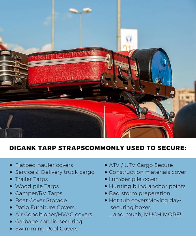 Bungee Cords with Hooks 31" – Heavy Duty Rubber Straps for Trucks, Tarp Tie Downs & Cargo, Outdoor Bungee Straps with Hooks, 10 Pack, 180 lbs Load