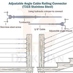 T316-Stainless Steel Adjustable Angle 1/8" Cable Railing Kit/Hardware for Wood Post，Marine Grade (10 Pack)