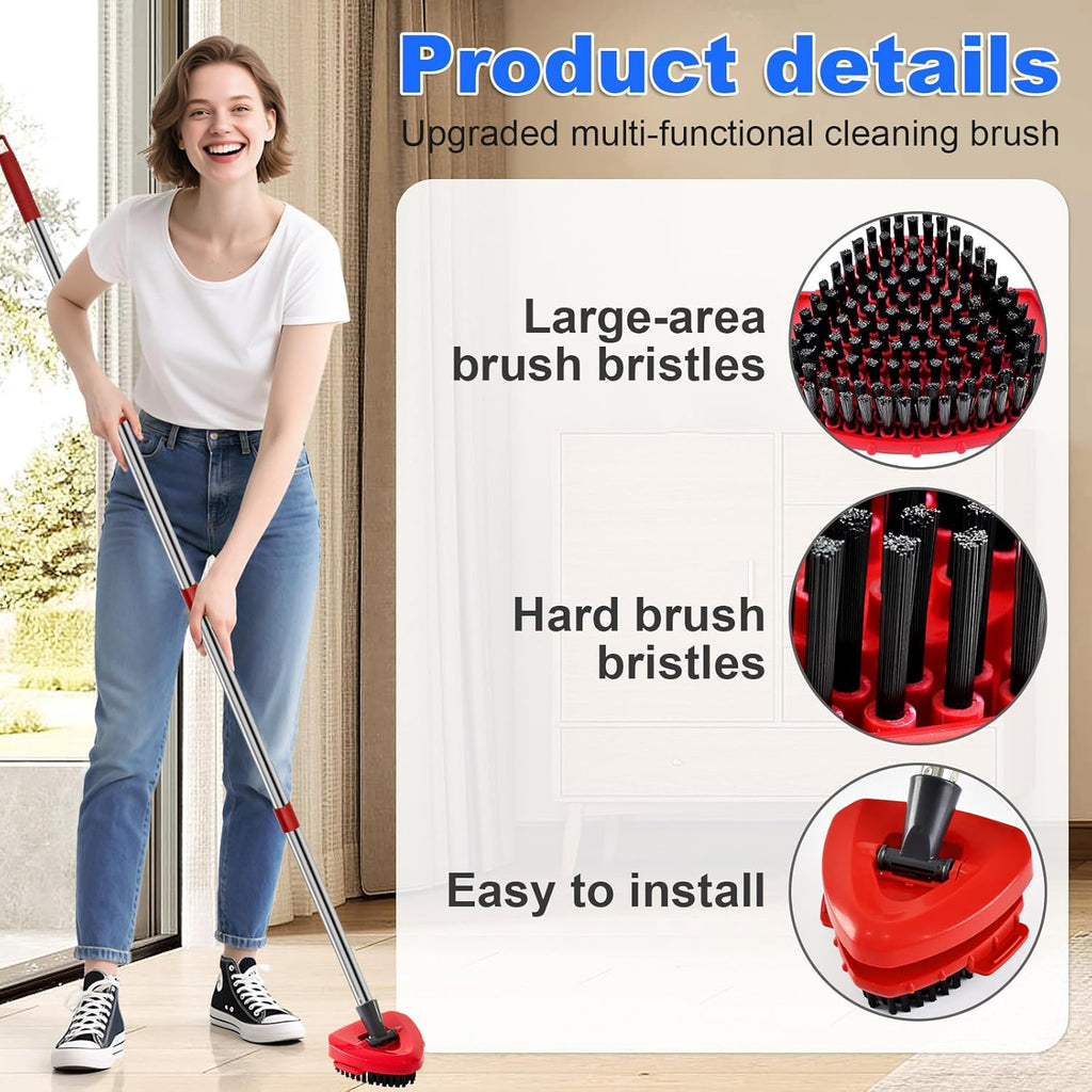 4-Section Stainless Steel Spin Mop Handles, Mop Base & Upgrade Scrub Brush Combo for Ocedar EasyWring RinseClean 2 Tank System, Mop Handle Mop Base & Brush Set for O Cedar, Universal Thin Screw Joints