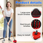 4-Section Stainless Steel Spin Mop Handles, Mop Base & Upgrade Scrub Brush Combo for Ocedar EasyWring RinseClean 2 Tank System, Mop Handle Mop Base & Brush Set for O Cedar, Universal Thin Screw Joints