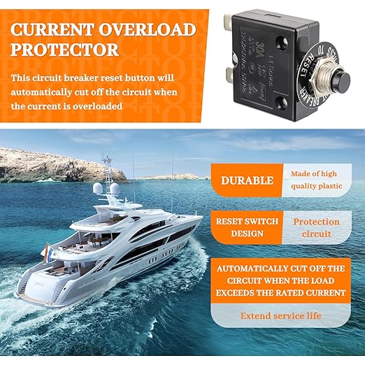 HUWREW 30 Amp Push Button Circuit Breaker 125-250V AC 50V DC L1 Series Manual Reset Thermal Circuit Breaker 30A Thermal Overload Protector (Pack of 2)