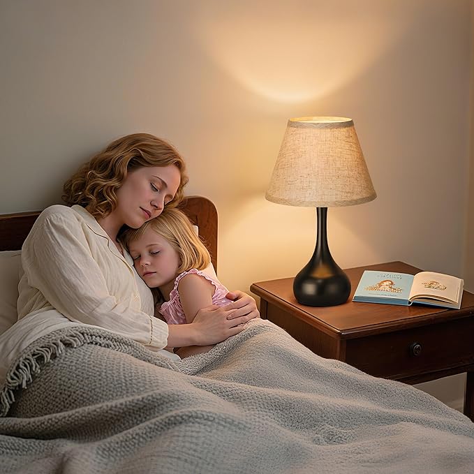 Touch Table Lamp for Bedroom Set of 2, 3-Way Dimmable Bedside Lamp for Nightstand, 17” Farmhouse Metal Desk Lamp with Linen Shade for Living Room, Kids Reading, Dorm, Home Office Decor, Bulb Included