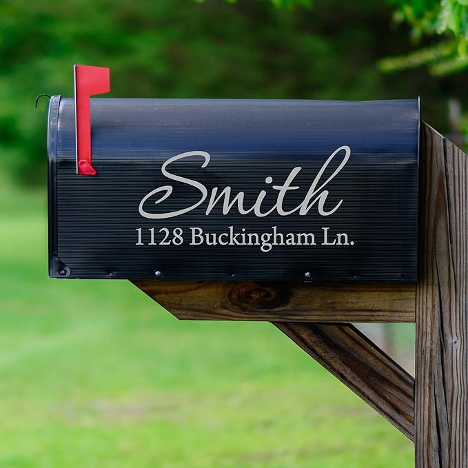 Mailbox Decals Personalized Address and Street Name Outdoor Stickers VWAQ-CMB1 (19 Inch X 9 Inch, Silver)