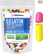 XPRS Nutra Size 3 Empty Capsules - 100 Count Empty Gelatin Capsules - Empty Pill Capsules - DIY Capsule Filling - Pure Bovine Pill Capsules Empty Gel Caps (Multi Color)