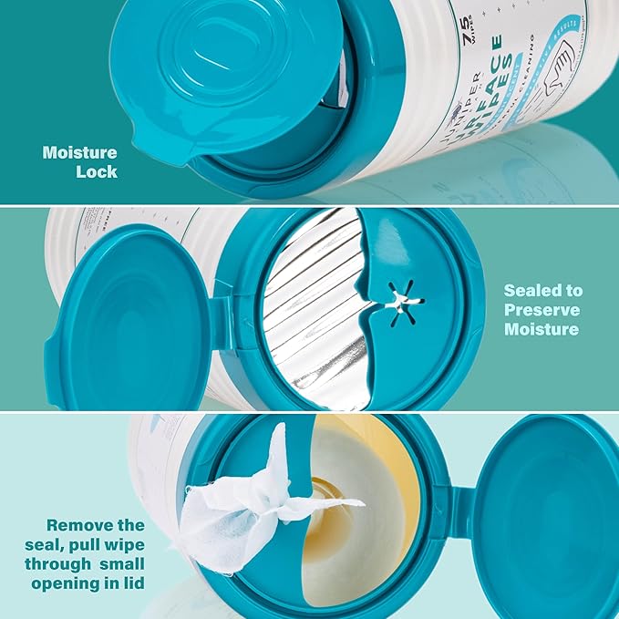 1 Pack Surface Cleaning Wipes Bleach Free, All-Purpose Cleaner for Bathroom, Kitchen, Office, 75 Count Canister, 7.5" x 7" Sheet, Fresh Scent, Lint Free & Durable