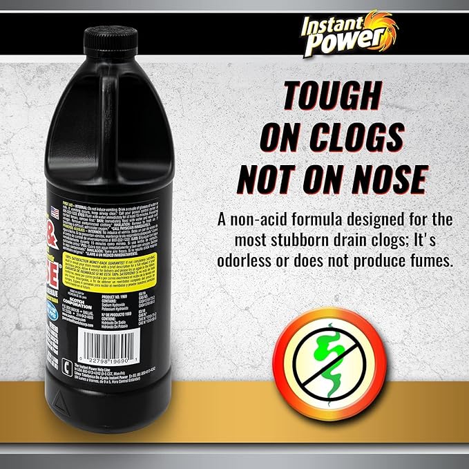 Instant Power Hair and Grease Drain Cleaner - Shower Drain & Sink Cleaner, Liquid Clog Remover, Made in USA, Sink Deodorizer - 1 Liter (Pack of 2)