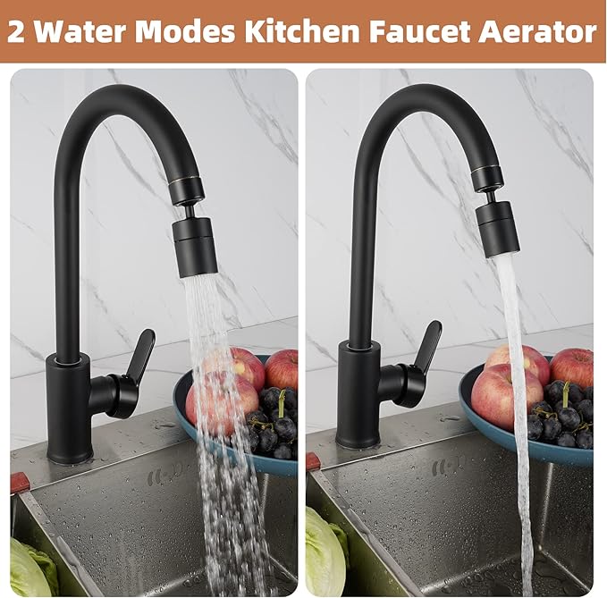 Hibbent Dual-function Female Faucet Aerator, NSF/ANSI/CAN 61 Certified Rotate Kitchen Sink Aerator Sprayer CUPC Certification 360° Swivel Sink Sprayer Attachment-55/64"-27UNS Female Thread-Matte Black