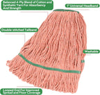 Matthew Cleaning Heavy Duty Mop Head Commercial Replacement for General and Floor Cleaning , Wet Industrial Blue Cotton Looped End String Head Refill (Pack of 6) Orange