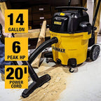 DEWALT DXV14P Shop Vacuum Wet/Dry 14 Gallon, 6 HP Wet/Dry Vac with 110 CFM Powerful Suction, Yellow