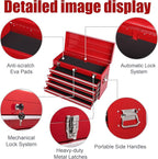 4 Drawers Metal Tool Box, 21" Portable Steel Tool Chest w/Key Lock & Latch Closure, Multi-Function Top Storage Tray Toolbox w/Powder Coating & Ball Bearing Slides for Garage & Workshop (Red)