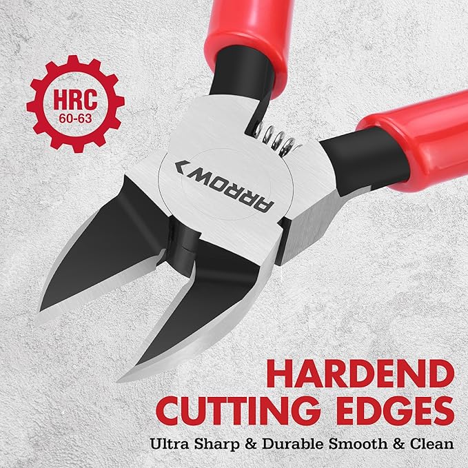 ARROW 7" Precision Wire Cutters - Spring Loaded Side Cutters, Ultra-Sharp Flush Cut Pliers, Diagonal Cutting Pliers with Non-Slip Handle for Jewelry Making, Crafts, Electronics, Zip Ties, DIY Models