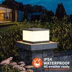 Solar Post Lights Outdoor, 9.8'' Pillar Cap Lights IP54 Waterproof, 3000K LED Column Light Modern Dusk to Dawn Lamp, Fence Lantern Posts Outdoor Lighting Lamps Fixture for Garden Pathway Driveway