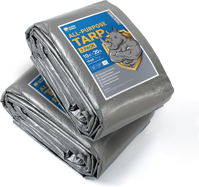 GUARD SHIELD Tarps Heavy Duty Waterproof 10x20 Feet Silver/Black Poly Tarp Cover Outdoor Thick UV Resistant Tarpaulin with Grommets 10mil (2-Pack)