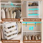 Aheaplus Closet System with Drawers, Wood Closet Organizer System with 4 Hanging Rods & Top Shelves, Walk-in Closets Organizer Wardrobe Clothes Rack System, Cut Fits Spaces 4-9FT. Wide, White