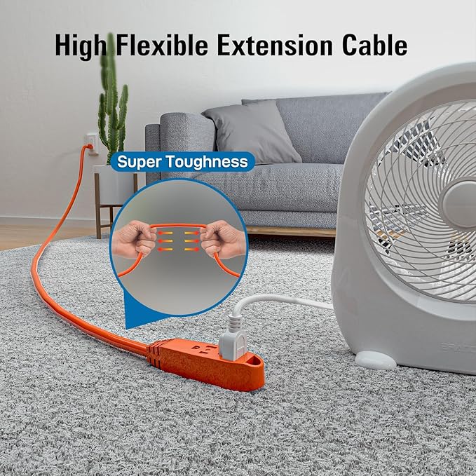 K KASONIC - 50-Feet 3 Outlet Extension Cord, ETL/UL Listed, 16/3 SJTW 3-Wire Grounded, 13 Amp 125 V 1625 Watts, Multi-Outlet Indoor/Outdoor Use, Orange