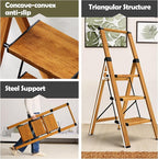 Taranta 3 Step Ladder, Portable Folding Ladder with Wide Pedal, Lightweight Aluminum Step Stool with Convenient Handgrip, 330 lbs Capacity Stepladder for Home, Office - Woodgrain