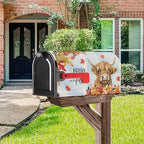 Fall Highland Cow Mailbox Cover Magnetic Standard Size 21x18 Inch Autumn Decorative Post Letter Box Wrap Decor Garden Yard Decoration