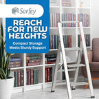 Step Ladder 3 Step Folding, Decorative - Beautiful Gray Wood & Silver Aluminum, Ultra Slim Profile, Anti Slip Steps, Sturdy-Portable for Home, Office, Kitchen, Photography Use,by SORFEY