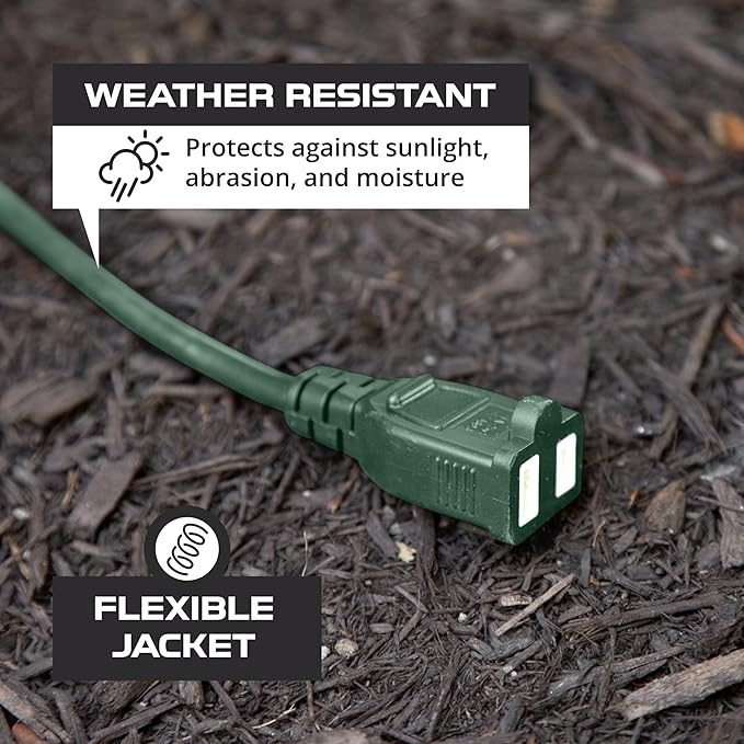 Iron Forge Cable 2 Prong Outdoor Extension Cord 50 ft, 16/2 Weatherproof Green Extension Cord for Outside, 13 Amp SJTW Power Cable for Outside & Landscaping - US Veteran Owned