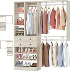Closet System - 5FT Small Closet System with Drawers, 60" Closet Organizer System with Reversible Hanging Shelving, Closet Systems for Small/Walk-in Closets, Greige Oak