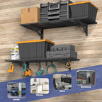 2-Pack 1.5x4ft Garage Shelving Wall Mounted, 1.5' x 4' Heavy Duty Garage Storage Shelves with Hooks, 400LB Capacity