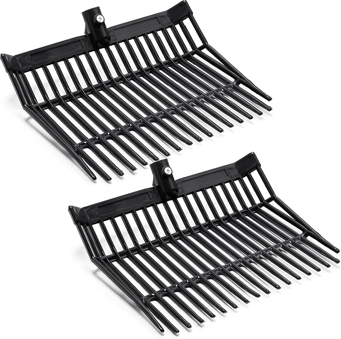 Lasnten Manure Fork Replacement Head, 18 Tines Pitchfork Head with Screws and Nuts, Horse Manure Rake for Picking up Grass and Hay(Black,2 Pcs)