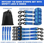 Ratchat Straps Heavy Duty with S Hooks Safety Latches 4 Pack 4400lb1.5 by 10' Tie Down Cargo Straps Ratcheting for Motorcycles,ATVs,Jet Skis,Golf Carts,Lumber,Sport Equipment,Boat,UTV,Roof Rack Blue