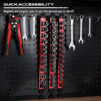 Magnetic Socket Holder Organizer Set: 3-Piece Detachable 1/4, 3/8, 1/2 Socket Trays Socket Organizer for Tool Box Drawer Holds 40-Piece Standard Size Sockets for Automotive Mechanic Garage(Red)