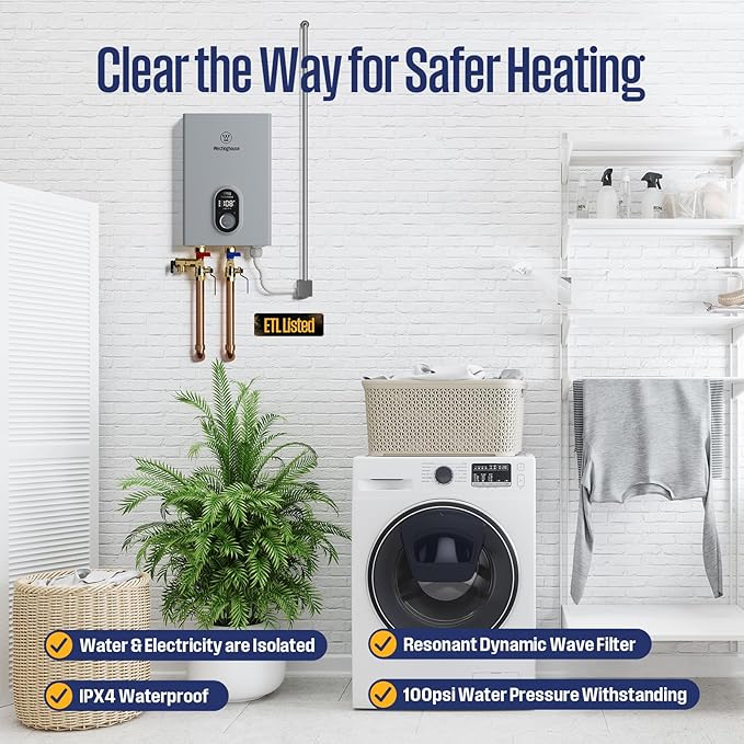 Westinghouse 11kW 240V Tankless Water Heater Electric, Up to 2.56 GPM, 1-3 Point of Use Hot Water, Work with Alexa & Google Home, ETL Certified, IPX4，Gray