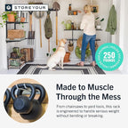 StoreYourBoard Wall-Mounted Rack With 4 Garage Hooks – Heavy-Duty Steel Holder Garage & Garden Storage for Shed, Workshop, or Home Organization – For Rakes, Shovels, Tools & More – 1 Pack, Black