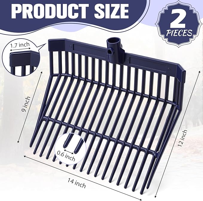 Lasnten Manure Fork Replacement Head, 18 Tines Pitchfork Head with Screws and Nuts, Horse Manure Rake for Picking up Grass and Hay (Navy,2 Pcs)