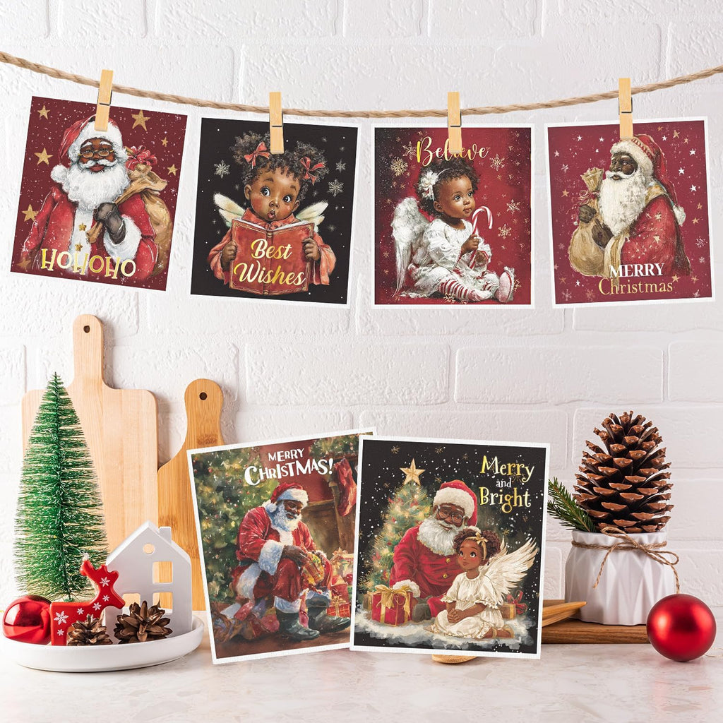 Christmas Swedish Dishcloths for Kitchen, 6PCS Black Girl and Santa Swedish Dish Cloths Gift Set, Reusable Washable Absorbent Dish Towel for Xmas Home Cleaning(7.8 X 7 Inches)