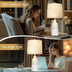 24.5" Ceramic Table Lamps Set of 2 for NightStand,Lamps for Living Room with 3-Way Dimmable Bulb,Rotary Switch,Modern Table Lamp with Linen Shade,Bedside Lamps of Set 2 for Bedrooms(Bulb Included)