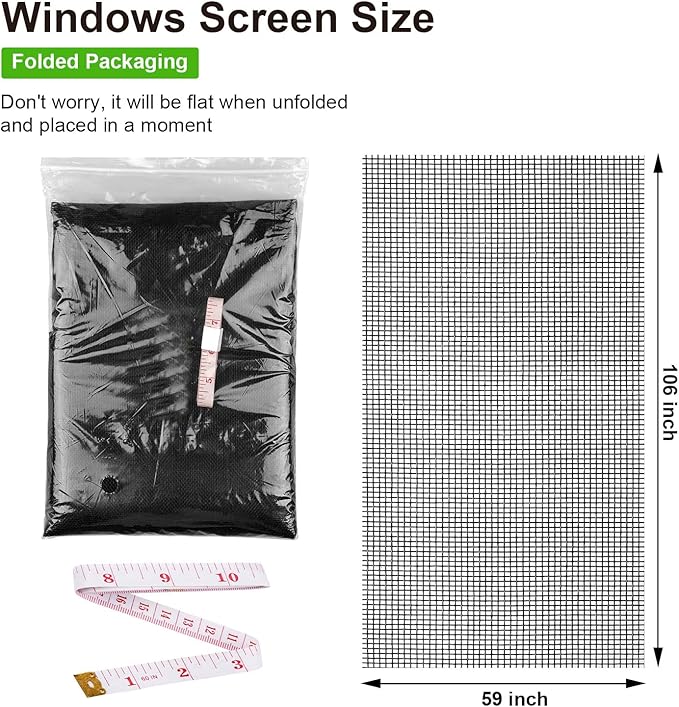 Replacement Window Screens, 59X106 Inch Durable Window Screen Mesh for Patio Porch Door Windows, DIY Adjustable Fiberglass Screen Repair Kit Sliding Net Roll Pet, Black by Ouskr