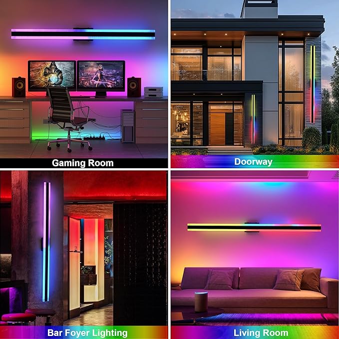 TODOLUZ 2-Pack 60-Inch Outdoor RGBW Long Wall Light Fixture, IP65 Waterproof 36W Linear Wall Sconce Lighting with Remote Control for Garage Porch Party Gathering