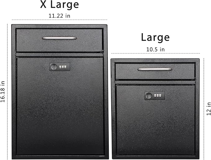 KYODOLED Steel Combination Lock Mail Boxes Outdoor, Locking Wall Mount Mailbox,Security Lock Drop Box, Collection Boxes,16.2H x 11.22L x 4.72W Inches, Black X Large
