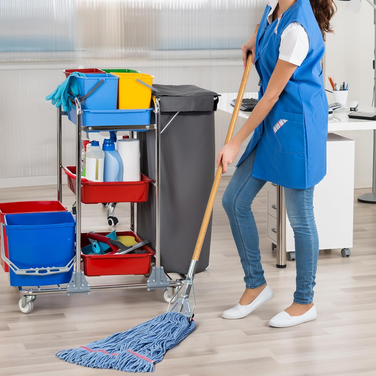 Matthew Cleaning 20oz Heavy Duty Mop Head Commercial Replacement for General and Floor Cleaning, Wet Industrial Blue Cotton Looped End String Head Refill (Pack of 6) Blue