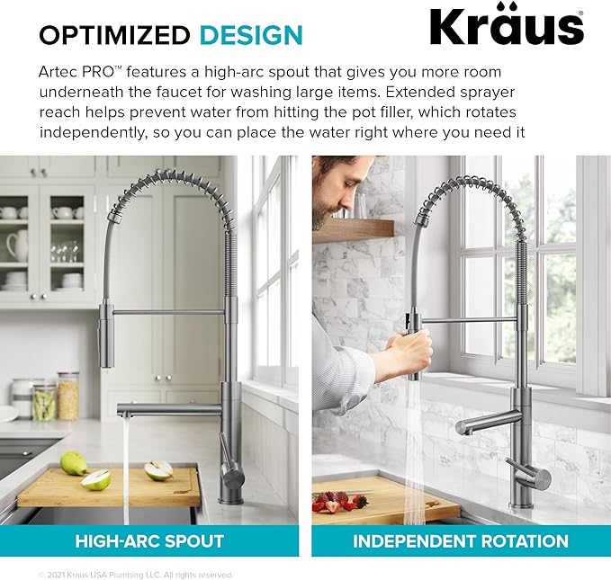KRAUS Artec Pro Commercial Style Pull-Down Single Handle Kitchen Faucet with Pot Filler in Spot Free Antique Champagne Bronze/Matte Black, KPF-1604SFACBMB