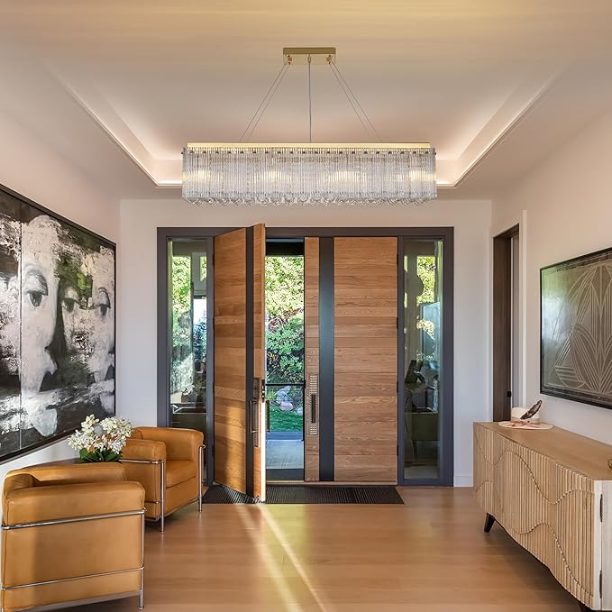 Gold 40 Inches Chandeliers for Dining Room, Modern Chandelier for Living Room, Island Light, Light Fixture for Entryway, Foyer, 8 Bulbs(Not Inclubed), E12 Base