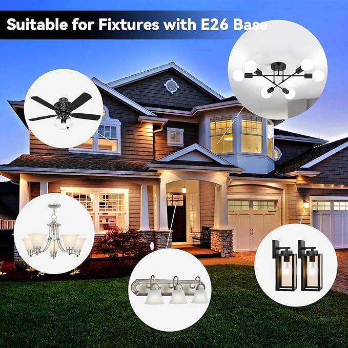 TJOY 24 Pack A19 LED Light Bulbs Warm White 3000K, 60 Watt Equivalent, Efficient 9W, E26 Standard Base, Non Dimmable Energy Saving Warm Light Lamp Bulb, 800LM, 120V, for Home, Bedroom, Living Room