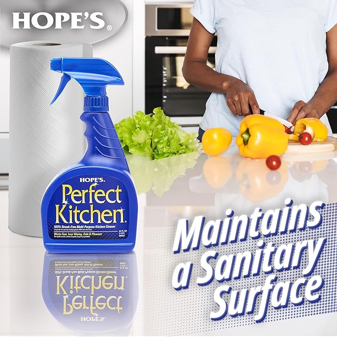 HOPE'S Perfect Kitchen Cleaner Spray - 32 Oz No-Residue All Purpose Cleaning Spray - Multisurface Degreaser for Counters, Stoves, Microwaves, and More - Pet and Home Safe - Pack of 1