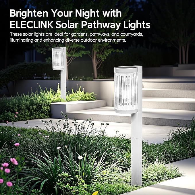 Solar Pathway Lights Outdoor, 4 Pack Upgraded Outdoor Solar Lights for Outside Super Bright Up to 12Hrs, IP65 Waterproof Solar Garden Lights for Yard Landscape Path Walkway (Cool White)