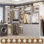 Corner Closet System with 6 Drawers, Closet Organizer System with 14 Shelves & 4 Hanging Rods, 87.2"L * 39.2"W / 63.2"L * 63.2"W Reversible L Shaped Walk-in Closets, Load 2500+LBS, Grey