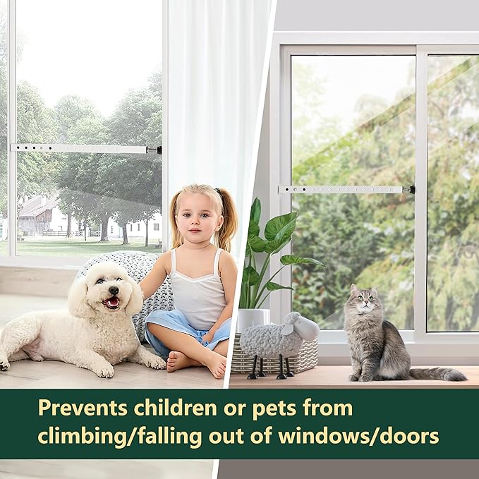 Adjustable Window Security Bars Vertical, Heavy Duty Sliding Patio Glass Door Lock Bar with Rubber Feet, 17-33 inch Window Safety Stopper for Up and Down Windows -White 1 PCS Patented